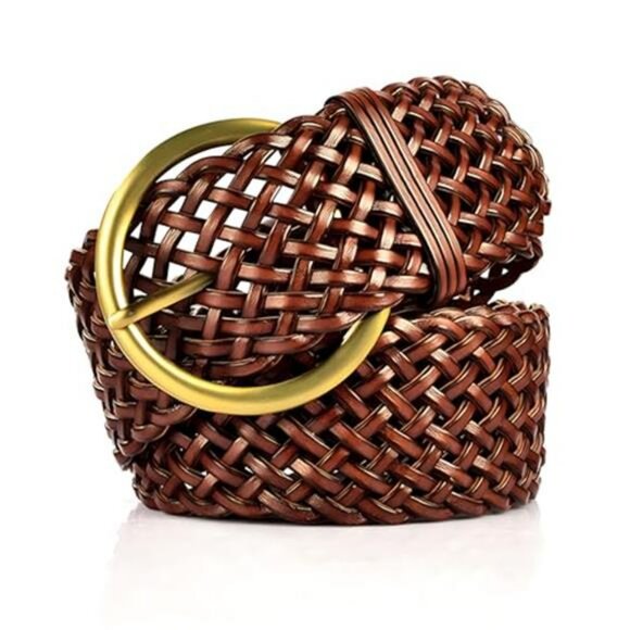 2 Inch Wide Leather Braided Belts for Women Hand Made Soft Woven Waistbands